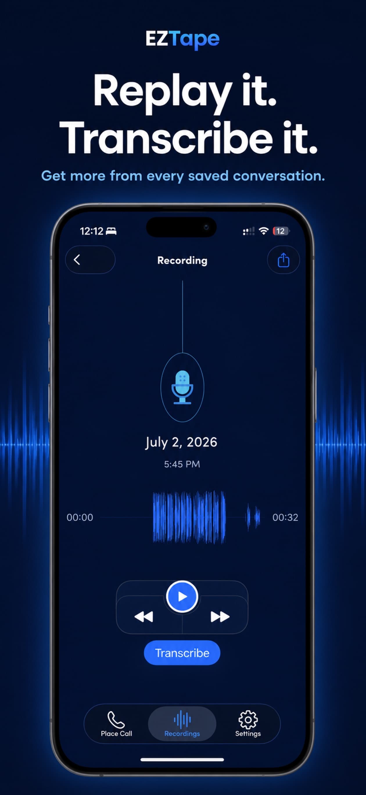 Call Recorder: playback transcription